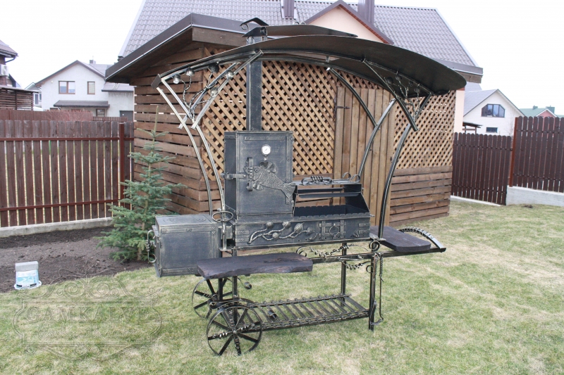 Barbeque with a cooktop and a canopy