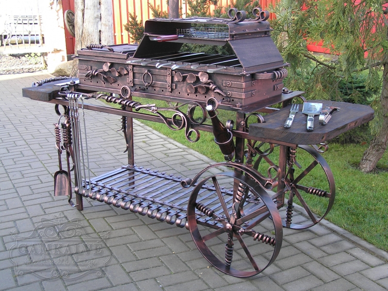 Barbeque with wheels and a cooktop