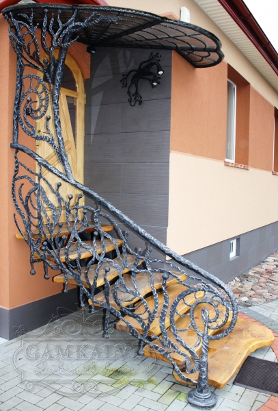 Stair rail interconnected with a canopy